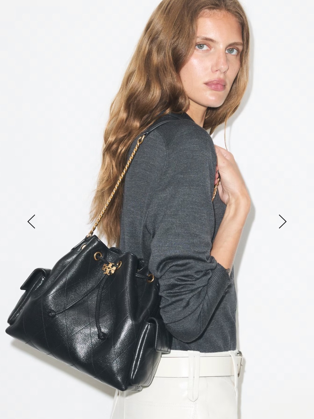 Tory Burch 
CHARLIE QUILTED DRAWSTRING SHOULDER BAG